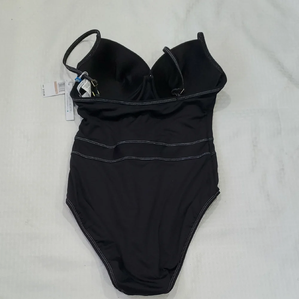 Bleu Rod Beattie Sleek Black One-Piece Swimsuit with Adjustable Straps Size 12